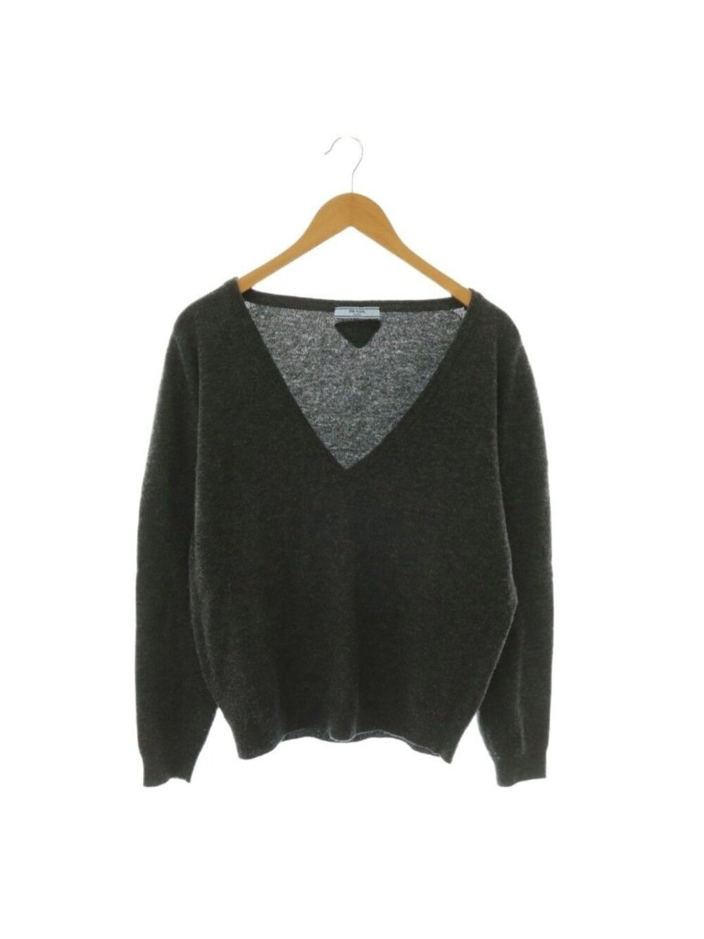Prada V-neck Sweater Knit Long Sleeve Wool Charcoal Gray 38